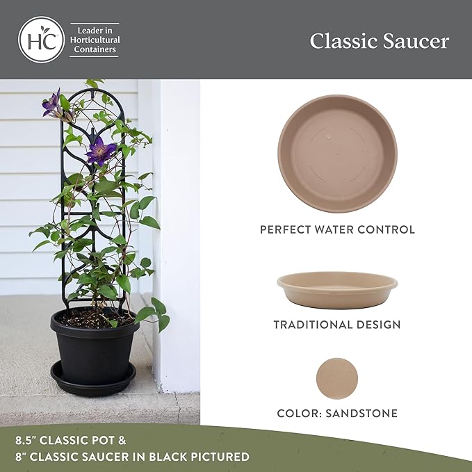 The HC Companies Flower Pot Saucers - Plastic Plant Saucer for Outdoors & Indoors - Traditional Design Plant Pot Trays for Water Drainage - Durable & Stylish Round Plant Tray (21-inch Sandstone)