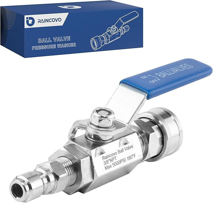 Ball Valve Pressure Washer for Hot Water, Stainless Steel, 3/8” Quick Connect Shut Off Valve for High Power Washer Gun and Hose, 5000 PSI