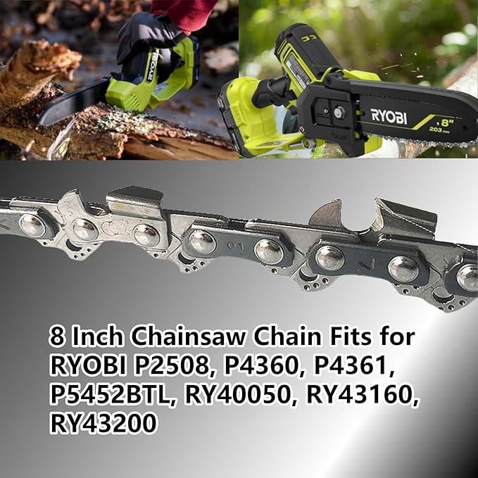 (2PK) 8 Inch Replacement Chainsaw Chain - 3/8" LP Pitch .043" Gauge 33 Drive Links – 8 in Pole Saw Chains R33 Replaces for Ryobi P4360, RY43160, P4361 / Worx WG349 WG349.9 and More
