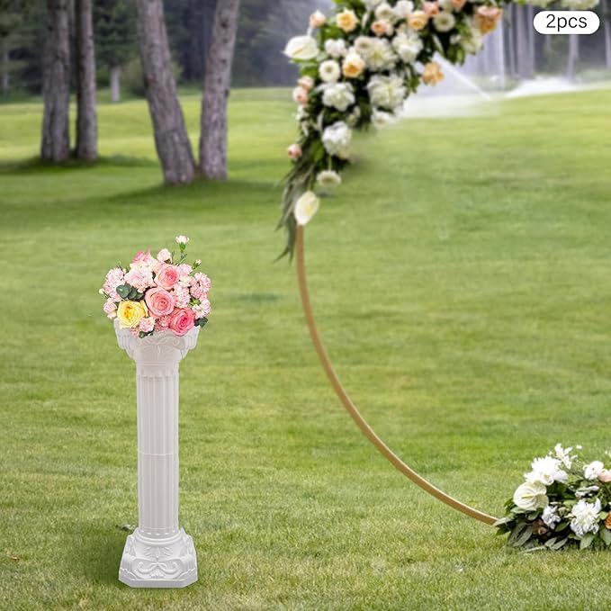 Roman Columns Wedding Column Stand Roman Pillar Plant Stand Plastic Greek Column Statue Pedestal Flower Pot Holder Decor, Wedding Event Party Elegant Decorative Column (White, 2Pcs, 10.63x34.65 Inch)