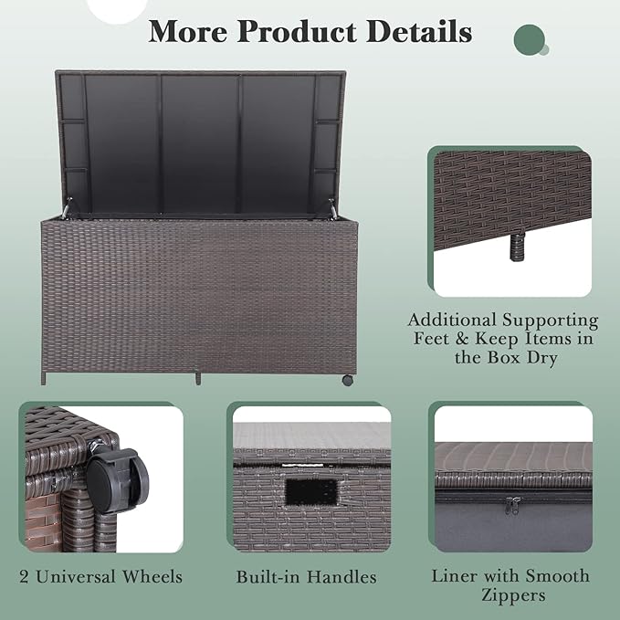 Giantex Wicker Outdoor Deck Box - 133 Gallon Storage Box with Lid, Waterproof Liner and Universal Wheels, PE Rattan Storage Container for Cushions, Gardening Tools, Patio Storage, Brown