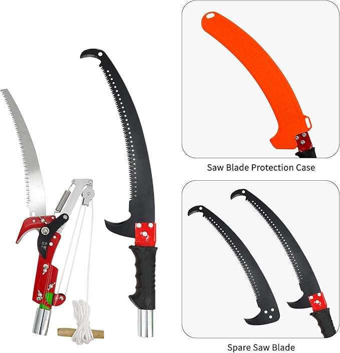 26 Feet Tree Pole Pruner Manual Branches Trimmer Extension Cut Tree Branch Garden Tools Loppers Hand Pole Saws (With Scissors)