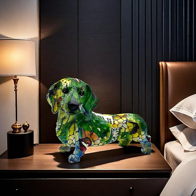 FUNSXBUG Colorful Dachshund Dog Statue Art Figurines Sculpture Collectibles Home Office Desktop Decor Outdoor Garden Display Decoration (Dachshund Dog 3)