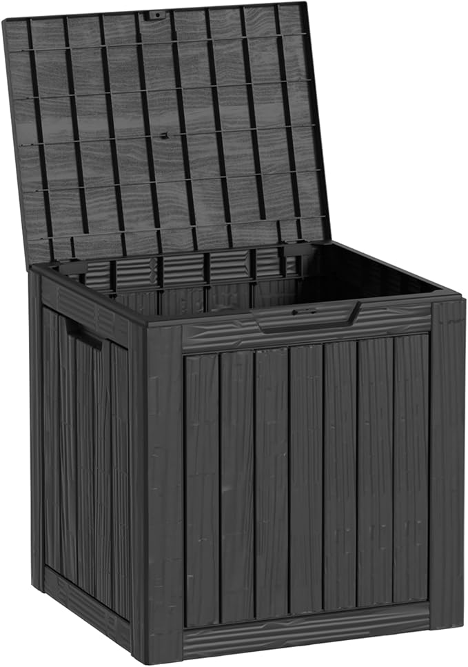 35 Gallon Waterproof Large Resin Deck Box Indoor/Outdoor Lockable Storage Container and Seating for Garden, Pool, and Patio (35 Gallon, Black)
