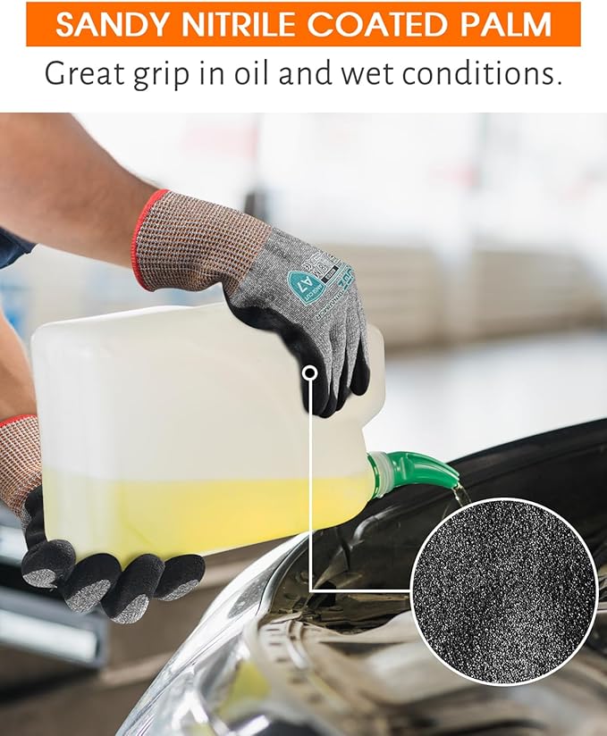 A7 Cut Resistant Work Gloves, 3 Pairs Nitrile Coated Cutting Glove for Woodworking,Construction,Fishing,Metalwork