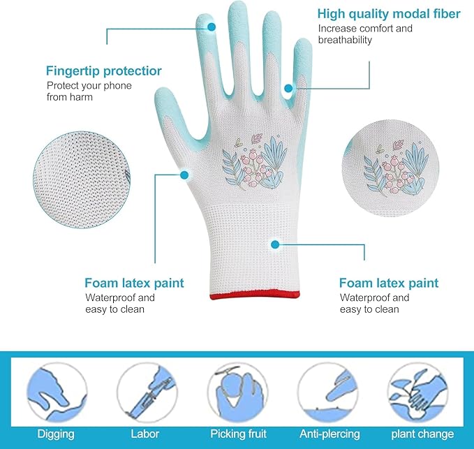 Gardening Gloves for Women,6 Pairs Garden Gloves for Women,Bulk Pack Work Gloves Women Rose Pink Green Aqua Large