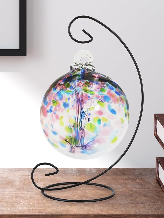 Dale Tiffany AC23211-D6 Rainbow Tree of Life Hand Blown Art Glass Ornament Witch Globe Gazing Ball, Hope, 6" Diameter with Stand