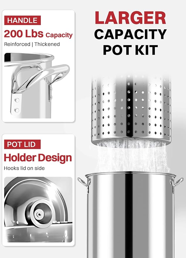 30QT Outdoor Turkey Fryer Set | Stainless Steel | Cover & Basket Included | 50,000BTU Propane Gas Burner | Seafood Boil Pot | Perfect Outdoor Cooker for Turkey, Crawfish, Crab, Shrimp & Lobster