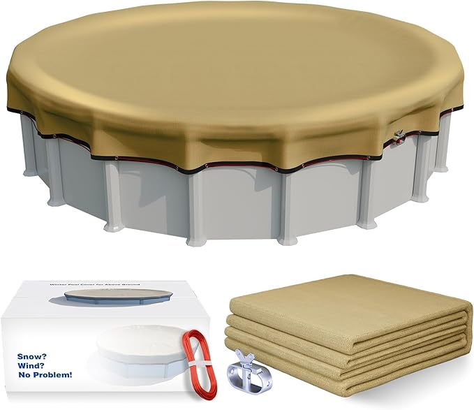 [Upgrade] 18ft/21ft/24ft Pool Cover for Above Ground Pools,21 Feet Winter Round Swimming Pool Cover with 4 Foot Overlap Extra Thick 500D Cable & Heavy-Duty Winch 21 Foot Round Pool Covers