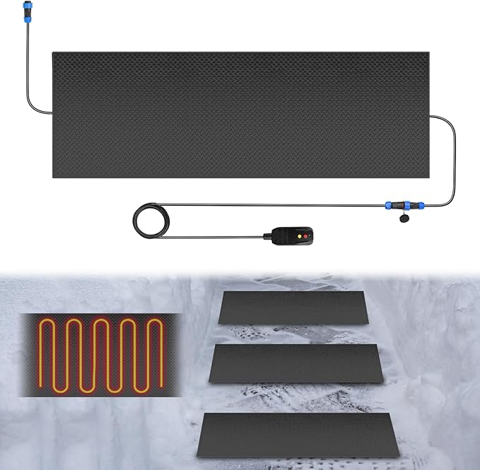 Snow Melting Mats Outdoor for Walkways, 20 x 60 in No-Slip Heated Outdoor Mats with 10 ft Power Cord, 3 in/h Speed Snow and Ice Melting Pads for Winter Backyards Snow Removal