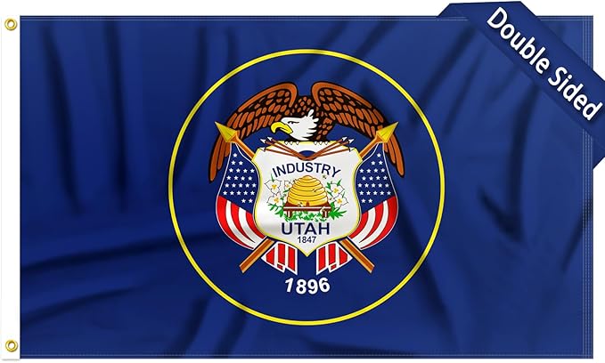 FLAGWIN Utah Flag 3x5 FT - 3 Ply Double Sided Polyester Flag with Brass Grommets - Vivid Color and Fade Proof State of Utah Flags 3x5 Outdoor