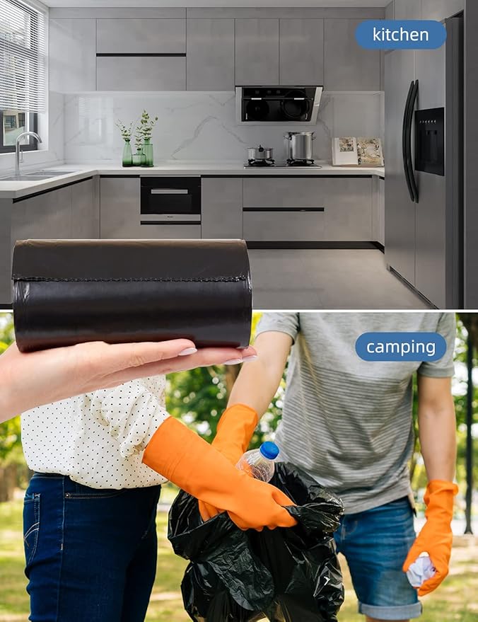 Kitchen Trash Bags 13 Gallon, 20 Counts, Flag Garbage Bags with No Flaps and No Ties, 60cm*80cm, 16.8g/pcs, Unscented, Black