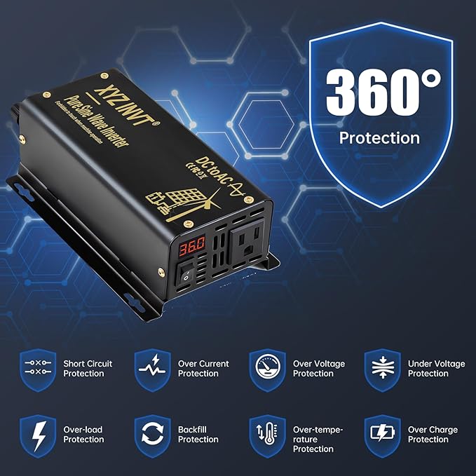 300W Pure Sine Wave Inverter DC 36V to AC 110V 120V Power Converter 600W Peak with LED Display for Most Small Power Appliances