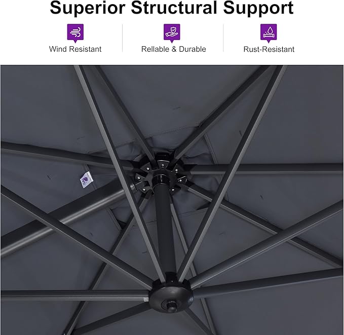 PURPLE LEAF 11 Feet Patio Umbrella with Base Outdoor Cantilever Round Umbrella Aluminum Offset Umbrella with 360-degree Rotation for Garden Deck Pool Patio Light Grey