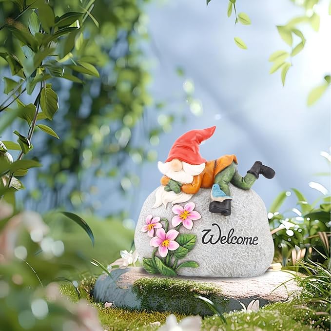 TZSSP Outdoor Garden Gnome Statue Statuary Welcome Stone for Patio,Lawn,Garden Decoration,Red