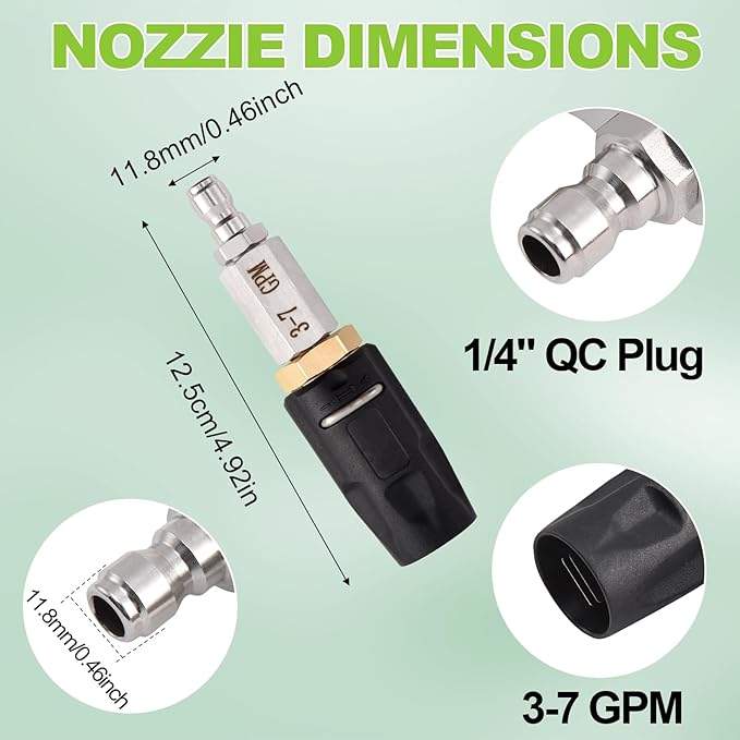 Adjustable Downstream Soft Wash Nozzle, Shooter Tip M5 Long Range Soap Twist Chemical Nozzle with 0-60° Spray Pattern, for Pressure Washer 1700-6000 PSI, 3-7 GPM, 1/4 in Quick Connect