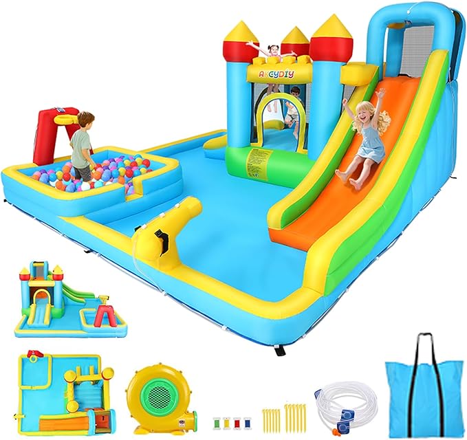 AKEYDIY Kids Bounce House for Kids 3-12, Inflatable Slide Park for Indoor Outdoor,13X12.5ft Giant Blow Up Bouncy House w/Deep Pool, Inflatable Water Park for Kid Family Party