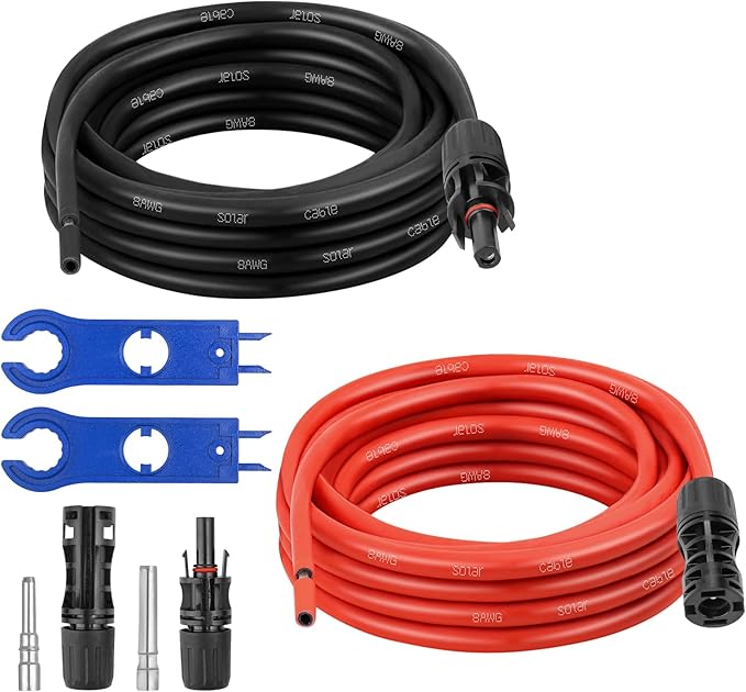 XRDS -RF Solar Extension Cable 8AWG, 6FT Red & Black Solar Panel Wire with Solar Connectors, PV Wire with Disconnect Wrenches & Extra Male/Female Connectors for RV, Camper, Inverter, Off-Grid System