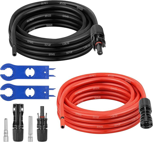 XRDS -RF Solar Extension Cable 8AWG, 6FT Red & Black Solar Panel Wire with Solar Connectors, PV Wire with Disconnect Wrenches & Extra Male/Female Connectors for RV, Camper, Inverter, Off-Grid System