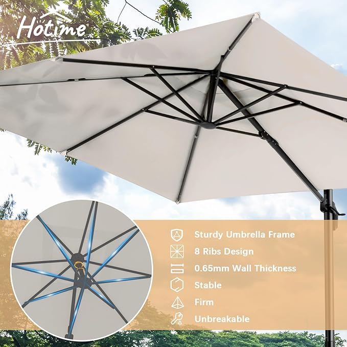 Hotime 10ft Patio Umbrella Outdoor Patio Windproof and Height adjustable, Heavy Duty Aluminum Square Offset Patio Umbrella Cantilever Pool Umbrella with 360°Rotation for Garden Deck Pool, Beige