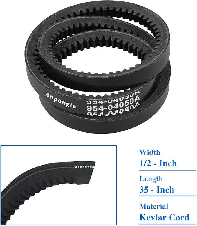 954-04050A Snow Thrower Auger Belt for MTD, Cub Cadet, Craftsman, Troy-Bilt 754-04050, 754-04050A, 954-04050, Replaces 954-04050A Belt (1/2'' x 35'' V-Belt, Kevlar Cord)