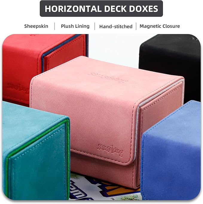 Magic Card Deck Box for MTG Single Deck Card Box fits 100+ TCG Sleeved Cards Soft Leather Card Box Top loading Card Boxes Magic Gift for MTG TCG CCG (Horizontal,Black)