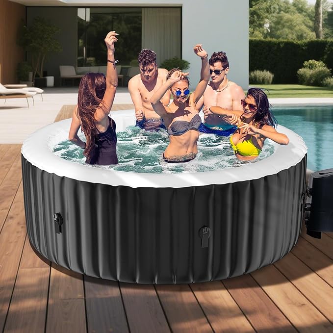 DoCred 4-6 Person Inflatable Hot Tub, 82" X 82" X 25" Round Blow up Portable Hot tub with 130 Bubble Jets, Large Outdoor Spa Bathtub Set Included Heater Pump, Insulated Cover and Filter