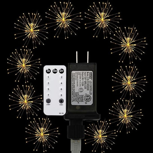 Remote Firework LED Copper Wire Starburst Lights - 10 Connection 600 LED Fairy Twinkle String Lights - 8 Modes With Remote Control, Dimming, Timer (Warm White)