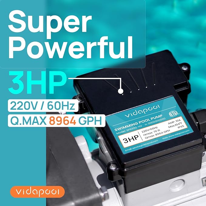 In/Above Ground Pool Pump, Self Primming High Flow (Single Speed, 3HP, 8964 GPH, 220V)