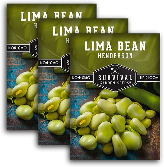 Survival Garden Seeds - Henderson Lima Bean Seed for Planting - 3 Packs with Instructions to Plant and Grow Tender White Butter Beans in Your Home Vegetable Garden - Non-GMO Heirloom Variety