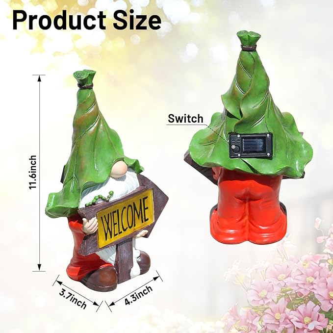 Solar Garden Gnomes Outdoor Garden Decor with Solar LED Light, Yard Graden Gnomes Decorations for Patio Lawn, Gifts for Mom, Gnomes Gifts for Women (Gnomes)