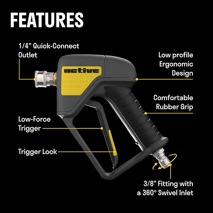 ACTIVE Pressure Washer Gun + Pressure Washer Foam Cannon + 20" Pressure Washer Lance for All types of Pressure Washers