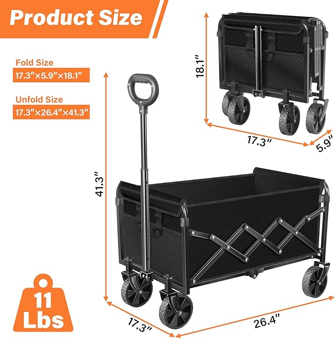 ARTIST'S DREAM Wagons Carts Foldable, Portable Collapsible Wagon with Wheels, Utility Wagon Cart for Beach Camping Groceries Sports Garden, Black (Lavender)
