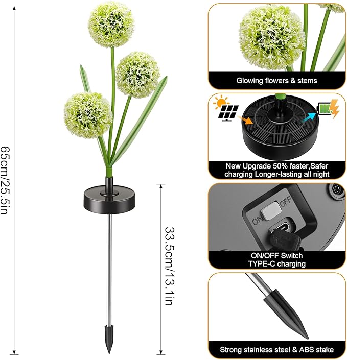 Solar Flowers Lights - Upgraded Outdoor Dandelion Flowers Lights, 7-Color Changing & Waterproof Outdoor Solar Lights for Garden, Patio, Backyard,Party and Office (Dandelion, 2)