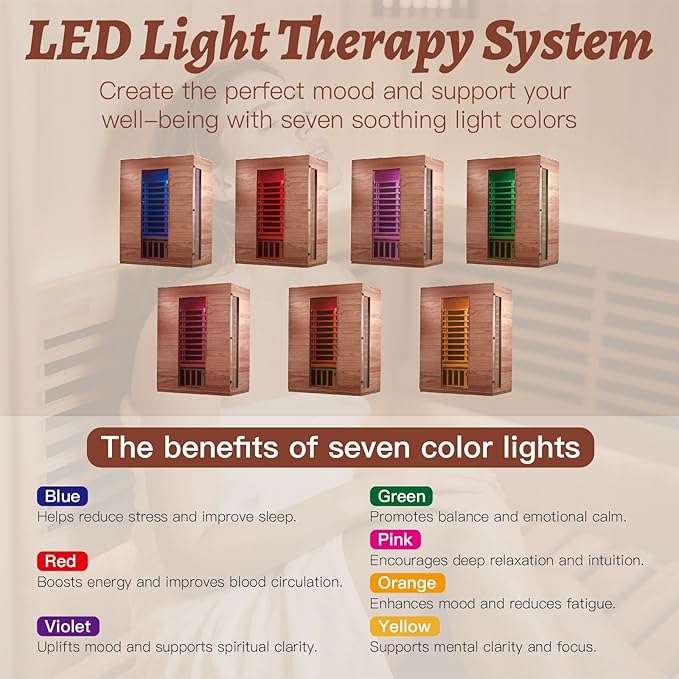 Infrared Home Sauna Room for 2-3 Person, Bluetooth Speaker, Qualified Wood Sauna, Mood Lights, Perfect for Home SPA, Easy Assembly