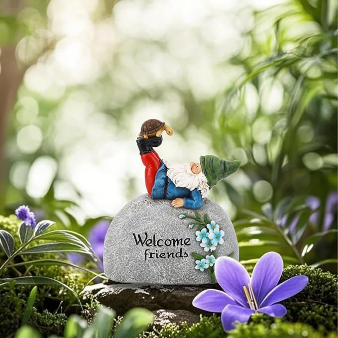 TZSSP Outdoor Garden Gnome Statue Statuary Welcome Stone for Patio,Lawn,Garden Decoration,Blue