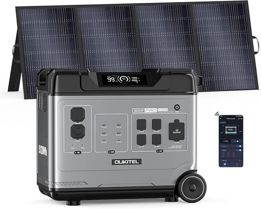 OUKITEL P5000 Pro 3600W Solar Generator with 400W Panel, 5120Wh Solar power station with 5 AC Outlets (6000W Peak), 1800W Fast Charging, Emergency Battery Backup for Home, RVs