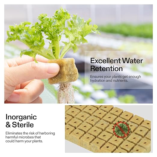 VIVOSUN 1" Rockwool Cubes, 200 Plugs Stonewool Starter Grow Cubes for Cuttings, Cloning, Plant Propagation, Seed Starting, Hydroponic Grow Media for Vigorous Plant Growth, 4 Sheets of 200 Plugs