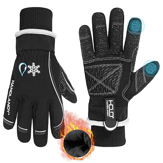 HANDLANDY Waterproof Insulated Work Gloves, 3M Thinsulate Thermal Winter Gloves for Men Women Touch Screen, Warm Ski Snowboard Cold Weather Gloves (Black, Small)