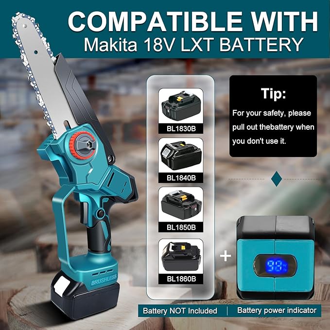 Cordless Mini Chainsaw 8+6 Inch for Makita 18V LXT (No Battery), Brushless Portable Electric Chain Saw Tool for Makita, Small Handheld Chainsaw for Pruning Shear Branch Wood Cutting Tree Trimming