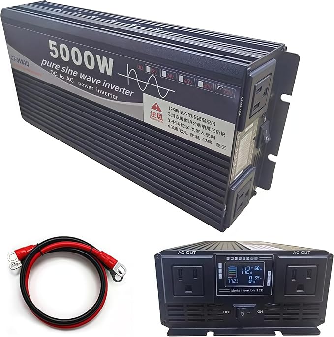 5000W Power Inverter 12V DC to 110V AC Converter with LED Display Dual AC Outlets Dual Fans Radiating for RV, Camp, Boat and Home Emergency Portable Pure Sine Wave Inverter (Smart Screen, 5000W 12V)