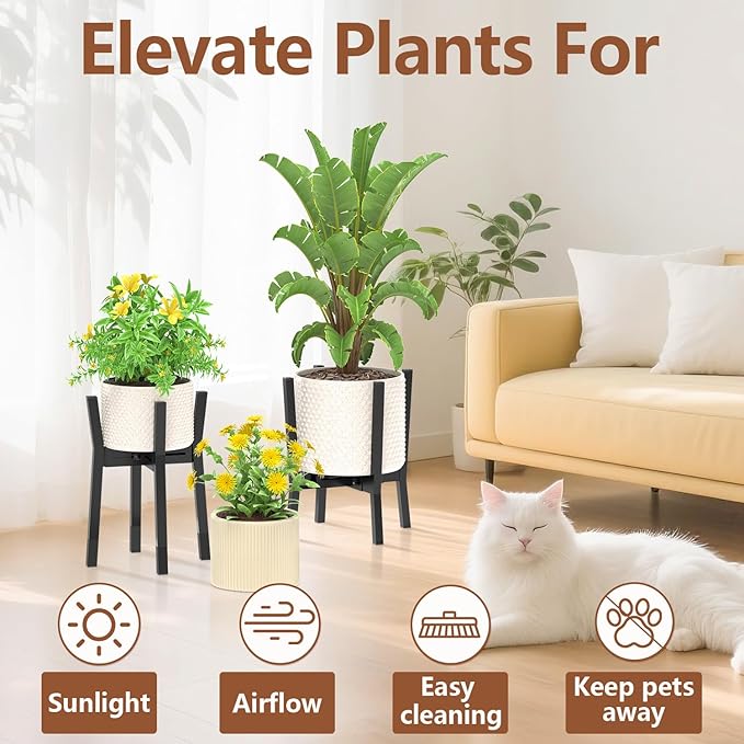LASZOLA Black Adjustable Plant Stand for Single Large Outdoor Indoor Planters, Heavy Duty Metal Floor Fern Holder Fits 8 to 12 Inch Pots, Elevated Big Flower Stool for Patio – Pot Not Included, 1 Pack