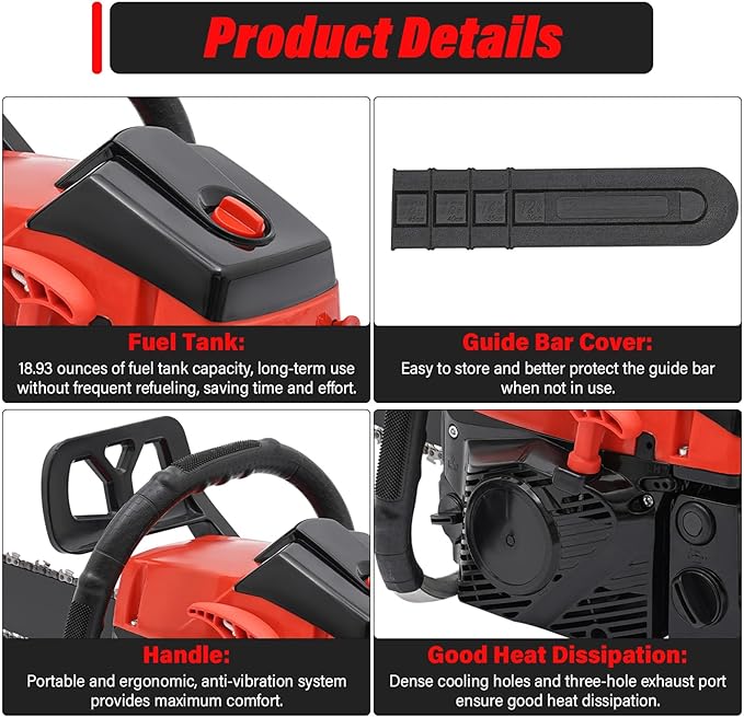 Gas Chainsaw 18 Inch, 58CC 2 Stroke Gas Powered Chainsaw, Single Cylinder Air-cooled Petrol Chain Saws Gas for Cutting Wood Outdoor Garden Farm Home