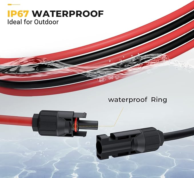 BougeRV 20 Feet 10AWG Solar Extension Cable with Female and Male Connector with Extra Pair of Connectors Solar Panel Adaptor Kit Tool (20FT Red + 20FT Black)