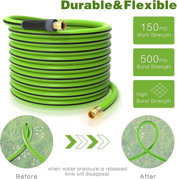 Hybrid Hose 75ft x 5/8", Short Garden Water Hose Heavy Duty, Flexible, Lightweight Hybrid Water Hose with Swivel Handle,3/4'' Brass Fittings, Available For Reel Cart Backyard Burst 500 PSI