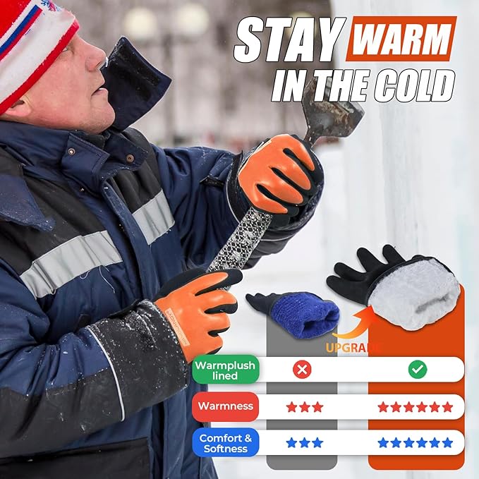 HANDLANDY Waterproof Work Gloves for Cold Weather, Insulated Winter Freezer Work Gloves with Grip for Men & Women
