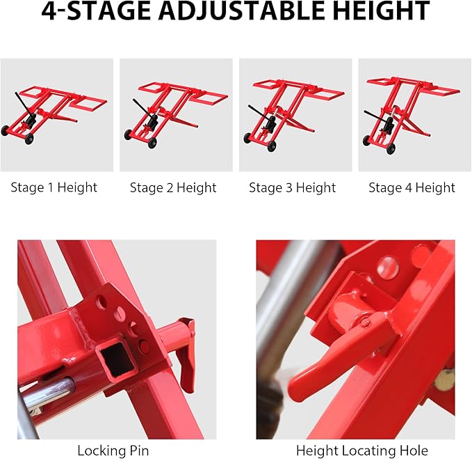 Riding Mower Lift,500 lbs Capacity Lawn Mower Lift Jack with Hydraulic Jack,Foldable Design for Zero Turn Mower Lift and Garden Tractors, Red