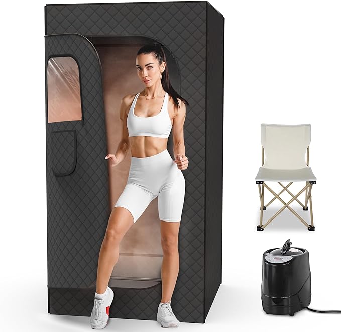 Portable Sauna for Home, EASYINBEAUTY Large Size Home Sauna Box with 3L 1200W Steamer, 9 Levels Heat, Remote Control - Personal Steam Room Tent for Full Body Relaxation (2.9'Lx2.9'Wx5.9'H, Black)