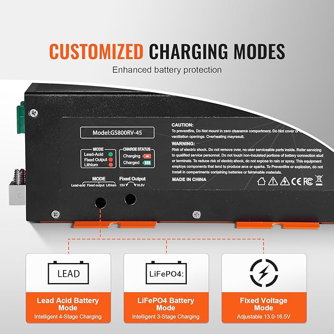 VEVOR RV Converter, 45 Amp, 110V AC to 12V DC RV Power Converter Battery Charger with 4 Stage Smart Charging 13V to 16.5V Adjustable Operating Range, Compatible with Lithium Lead Acid Battery, ETL