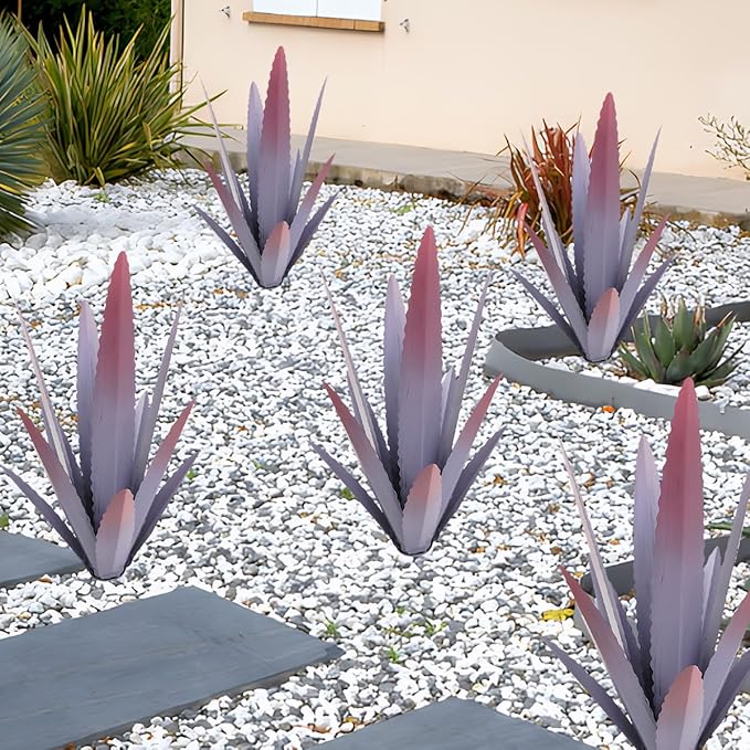 EROCK 2 Pcs Tequila Rustic Sculpture, Wind Resistant Metal Agave Plant Outdoor Home Decor, DIY Rustic Hand Painted Metal Agave Garden Art Plant Country Sculpture Statue Patio Stake Lawn Ornament Gift
